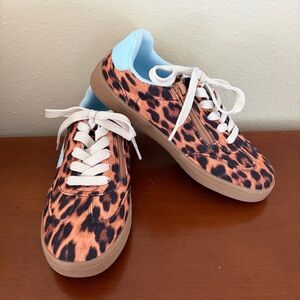DV by Dolce Vita Leopard Print Sneakers with Light Blue Collar and Tan Sole